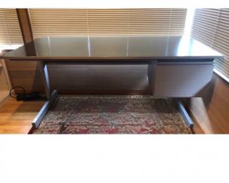 Modern Dark Wood Office Desk with Metal Legs