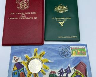1972 NZ Uncirculated Set, 1982 Brisbane & 1994 50c Stamp