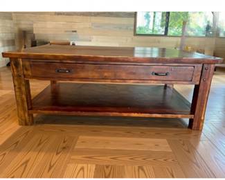 Solid Wood Craftsman Coffee Table with Shelf & Drawer