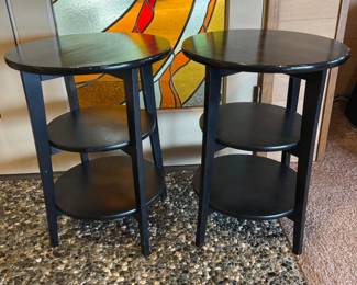 Pair of Black Olsvik Three-Tier Round Side Tables