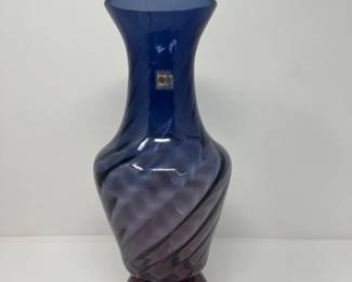 Blenko Swirl Glass Vase Cobalt-Amethyst