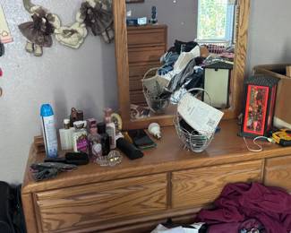 Dresser, chest of drawers and queen bed
