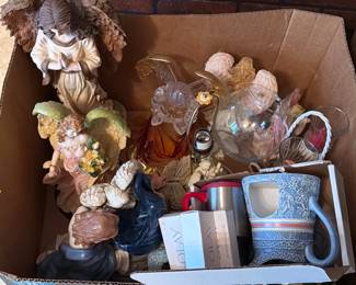 ANGEL FIGURINES, LAMP, ETC