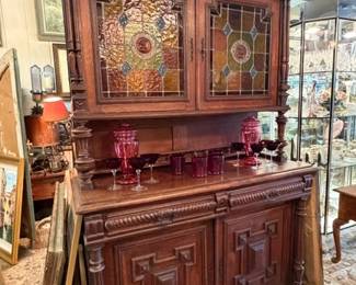 English Tudor style cabinet with leaded glass