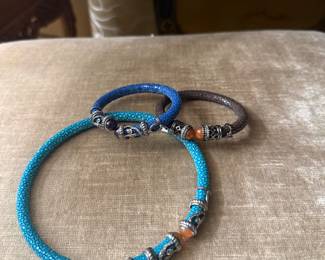 Stingray leather, Sterling, and stones
