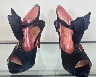 Christian Louboutin Black Satin Slingback Heels