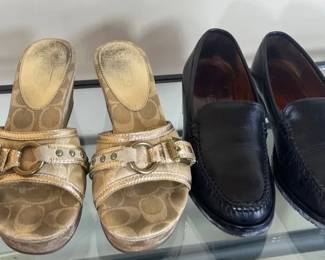 Gold Coach Sandals And Coach Black Leather Loafers