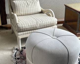 Upholstered WoodFramed Armchair With Ottoman