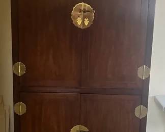 Henredon Asianstyle Mahogany Campaign Chest Armoire Wardrobe