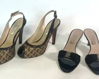 Oscar de la Renta Brown tweed Slingback Heels Ferragamo Patent Leather Sandals