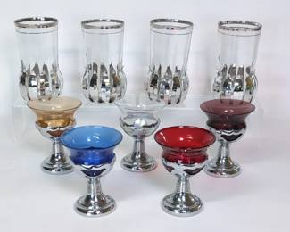 MCM Glasses With Chrome Lotus Coasters Krome Kraft Cordials
