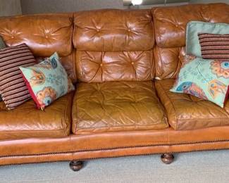 Tan Leather Button Tufted Sofa