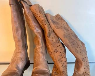Vera Wang Lavender Boots And Leather Floral Cut Out Boots