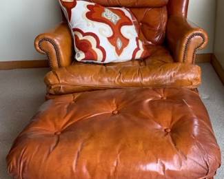 Leather Armchair and Matching Ottoman