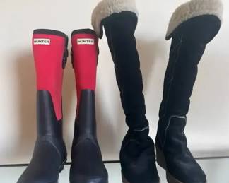 Hunter Rain Boots and Black Suede Winter Boots