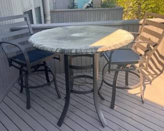 Stone Top Metal Patio Table with Barstool Chairs