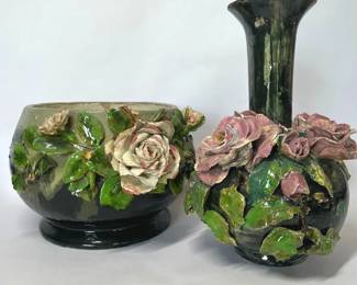 French Antique Majolica Bowl, Vase