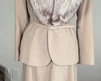 Vintage Regency Cashmere and Fur Collar Suit