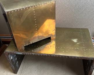 Brasscovered Campaign Style Vintage Table Pair
