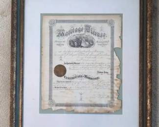 Antique Hamilton County, OH Marriage License, Framed