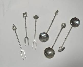 Vintage Sterling Silver Coffee Spoons And Cocktail Picks From Japan Weighing 27.6G Total