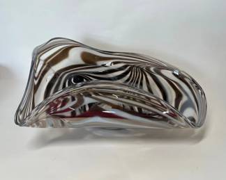 Free Form Hand Blown Art Glass Bowl, Signed And Dated