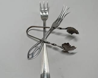 Sterling Silver LemonPickle Forks By Gorham, Webster Plus Sterling Tongs, Weighing 31.9G Total