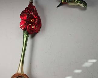 Vintage Smith Hawken Amaryllis and Hummingbird Ornaments