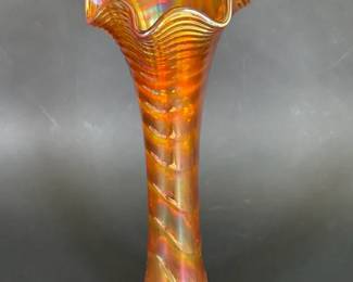 Imperial Marigold Carnival Glass Ripple Swung Vase, Vintage