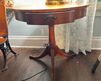 Mersman drum table with drawer, solid wood