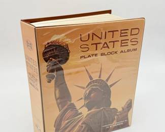 77 VintageUnitedStatesPlateBlockStampAlbumPartiallyFilled