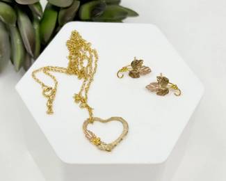 21 10KBlackHillsGoldHeartPendant12KLeafEarrings175g
