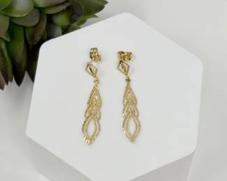 2 14KGoldFiligreeLeafDropEarrings165g
