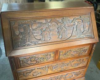Carved secretary drop front