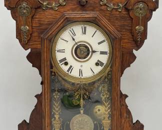 Oak Seth Thomas Mantle Clock with Brass Trim, Original Key & Pendulum