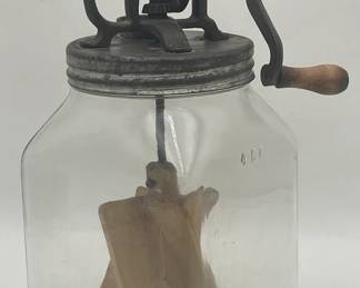 4 Quart Glass Butter Churn with Iron & Tin Top, 1920's
