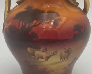 Royal Doulton Holbein Vase with Sheep at Sunset in Pasture, Early 1900's