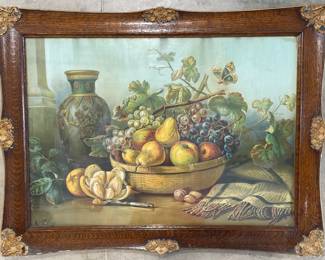Framed Fruit Print Signed A. Laux, American Still Life Painter (1847-1921)