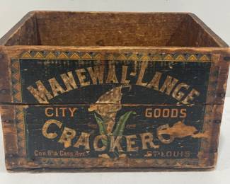 St. Louis Wooden Advertising Box, Manewal-Lange Crackers, 1890-1920