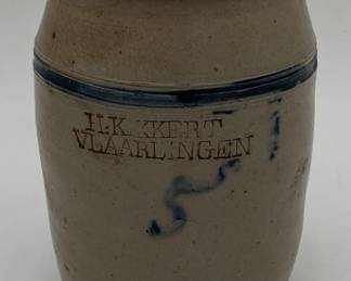 Small Blue Decorated Dutch Stoneware Crock, H. Kikkert, Vlardingen