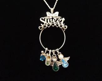.925 Sterling Silver "Sweet" Charm Holder and Charms Pendant Necklace