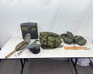 Large Lot of Vintage Military Clothes, Shovel, etc.