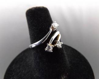 .925 Sterling Silver Crystal Adjustable Ring Size 6