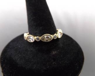 .925 Sterling Silver Vermeil Crystal Band Ring Size 9