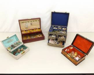 Lot of 4 Jewelry Boxes FULL of Costume Jewelry