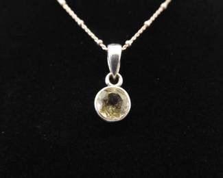 .925 Sterling Silver Faceted Citrine Crystal Solitaire Pendant Necklace