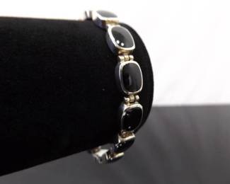 .925 Sterling Silver Inlayed Onyx Bracelet