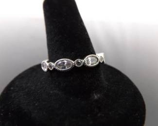 .925 Sterling Silver Crystal Band Ring Size 8