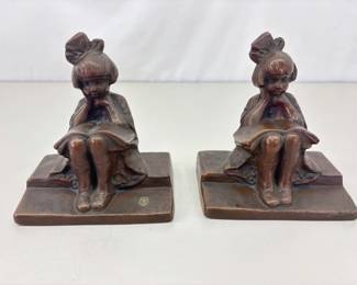 Vintage 1930's Weidlich Bros Art Deco Bronze Studious Girl 5.75" Bookends