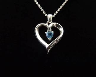 .925 Sterling Silver "Grandma You Are Loved" Topaz Heart Pendant Necklace